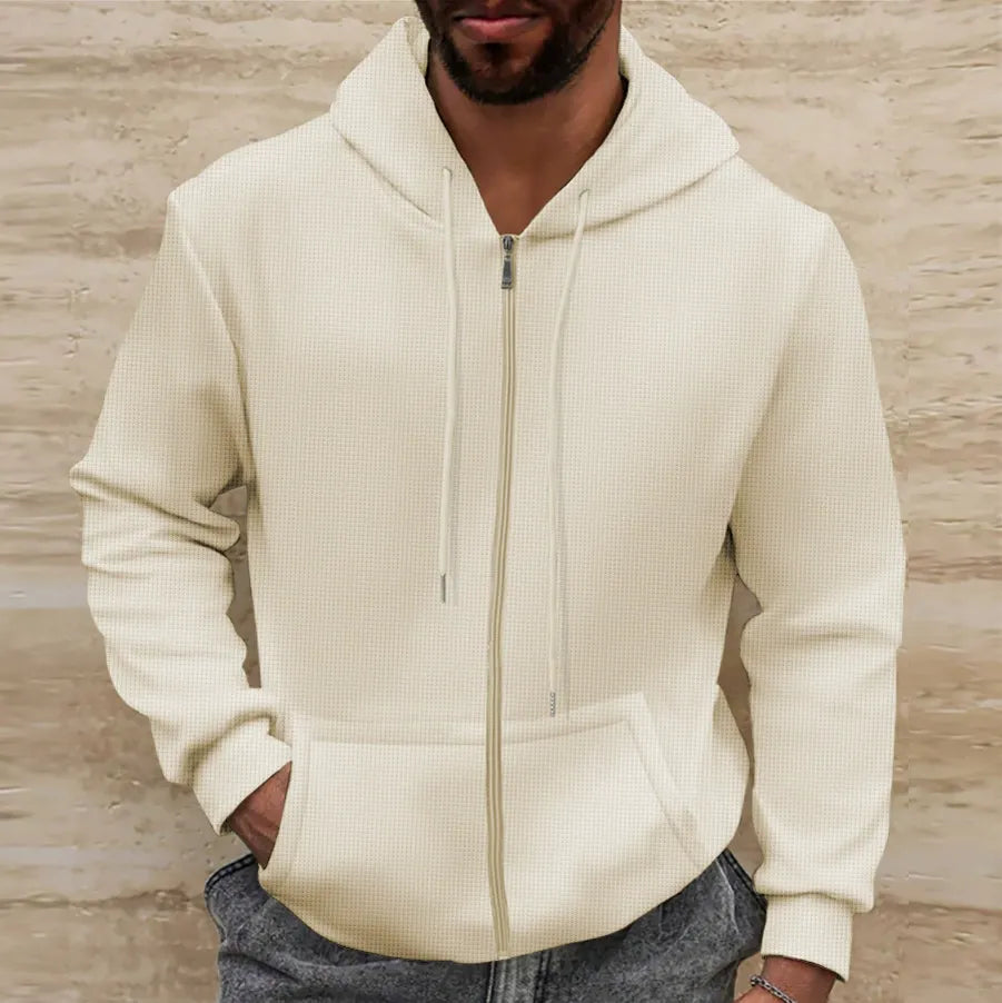 Sweat-shirt à capuche coupe regular en maille gaufrée zippé décontracté