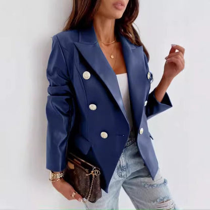 Blazer en cuir pour femme, coupe cintrée, entièrement doublé