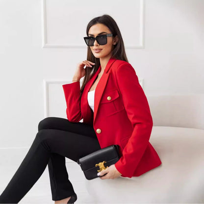 Blazer pour femme croisé manches longues mélange de laine élégant