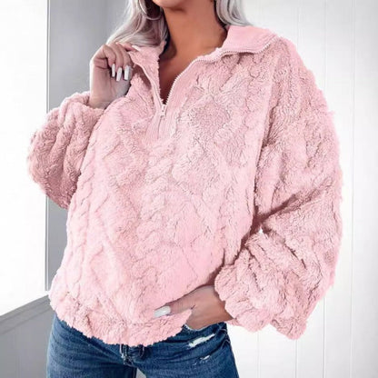 Übergrößer Fleece Pullover Stehkragen - IdealeKleiden