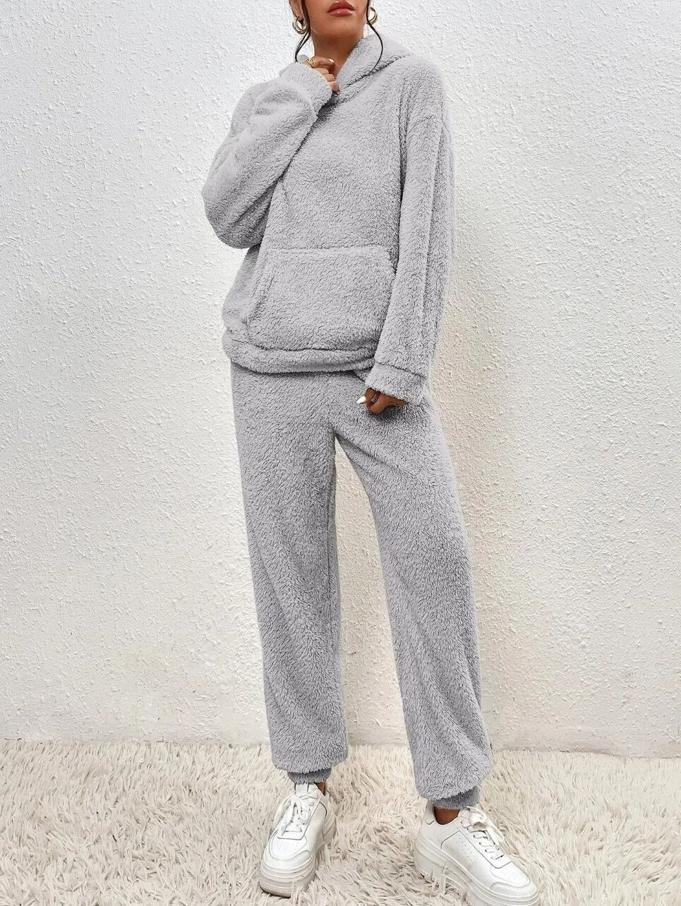 Ensemble de survêtement confortable en polaire Teddy à capuche