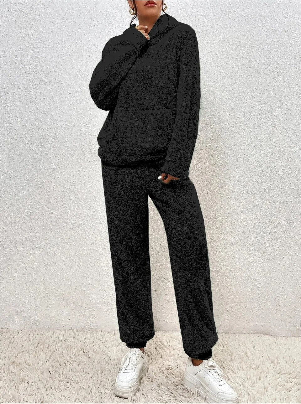 Ensemble de survêtement confortable en polaire Teddy à capuche