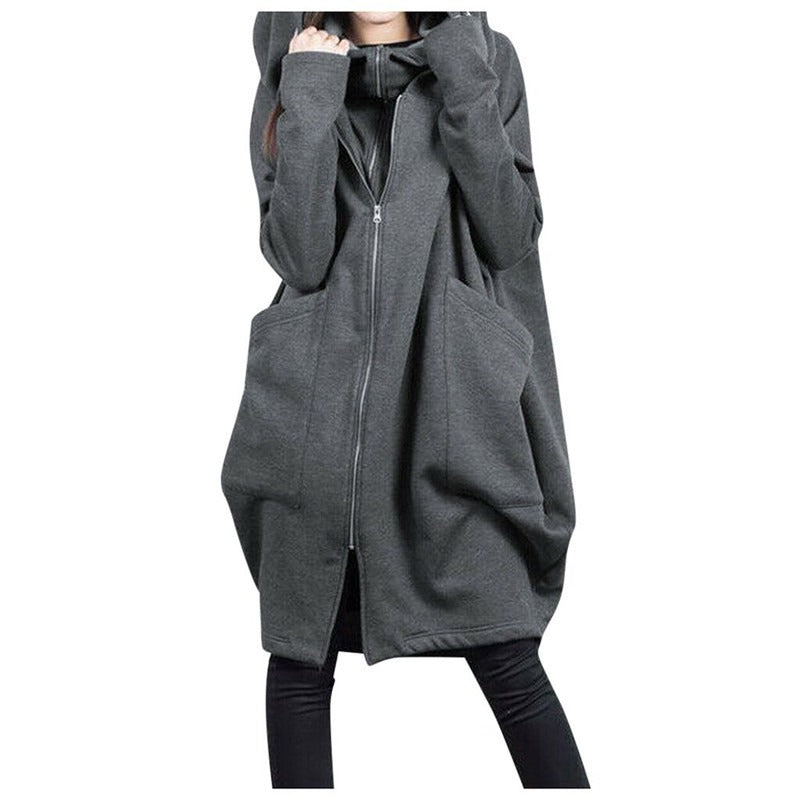 Manteau Femme Mi-long Grande Taille Capuche Fermeture Éclair