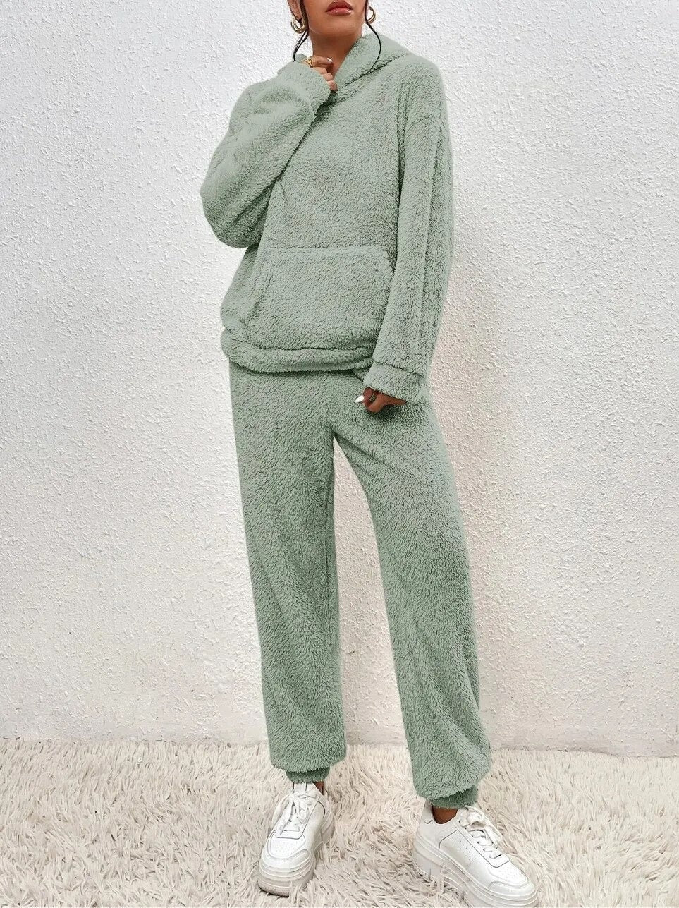 Ensemble de survêtement confortable en polaire Teddy à capuche