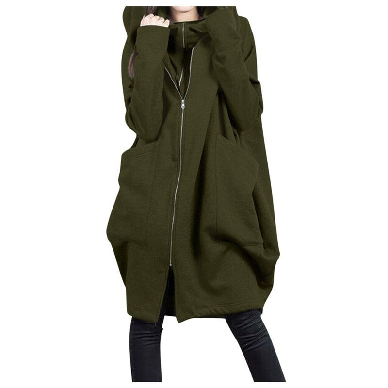 Manteau Femme Mi-long Grande Taille Capuche Fermeture Éclair