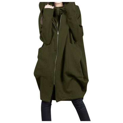 Manteau Femme Mi-long Grande Taille Capuche Fermeture Éclair