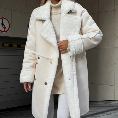 Langer Damenmantel Oversized Samt Mantel Weich und Warm - IdealeKleiden