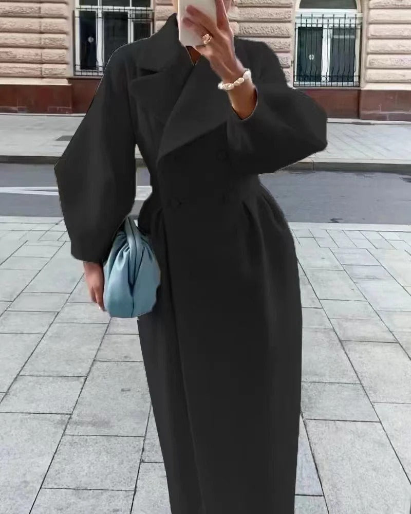 Trench-coat en laine mélangée pour femme, coupe cintrée évasée, avec ceinture