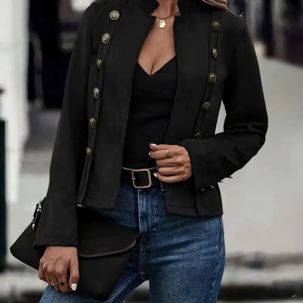 Veste en cuir élégante Coupe cintrée Col montant