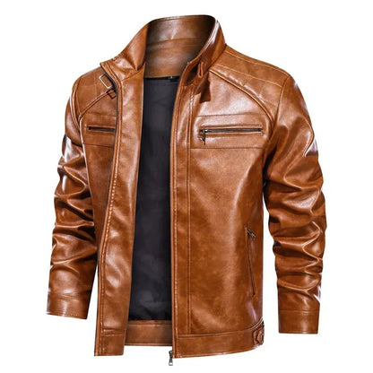 Veste en cuir slim fit épaulettes fermeture éclair style motard