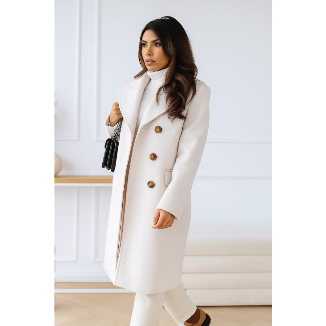 Manteau long croisé élégant en mélange de laine pour l'automne