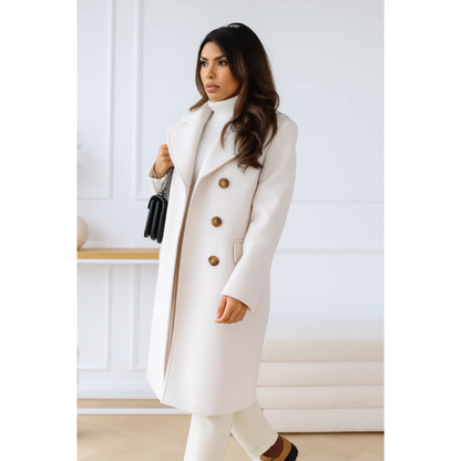 Manteau long croisé élégant en mélange de laine pour l'automne