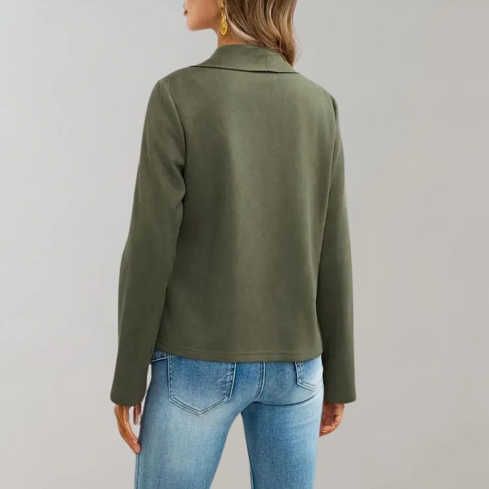 Elegante Wildlederjacke Slim Fit Offene Vorderseite - IdealeKleiden