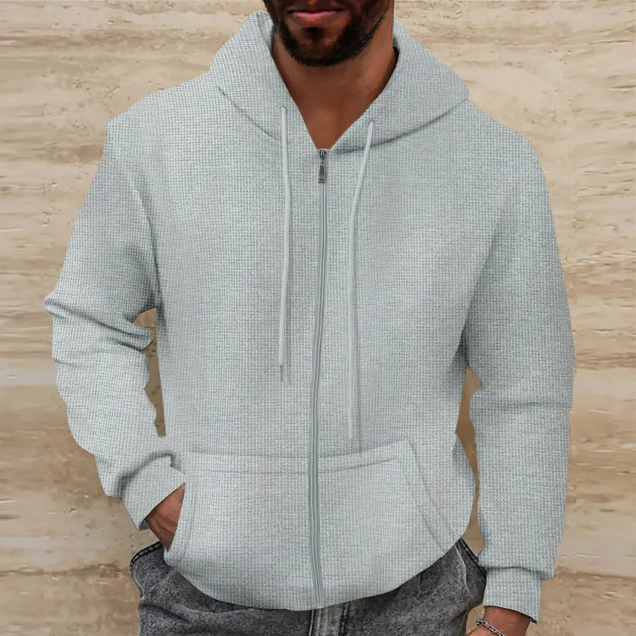 Sweat-shirt à capuche coupe regular en maille gaufrée zippé décontracté