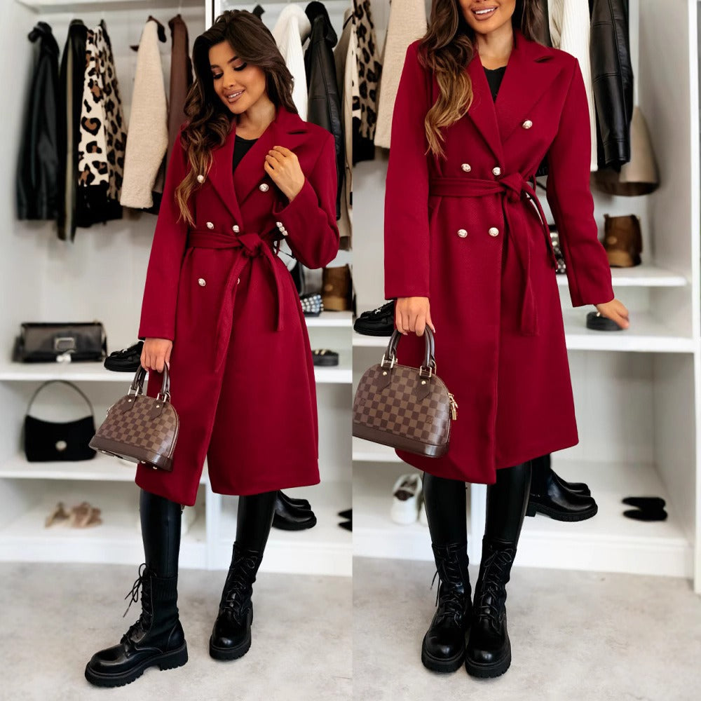 Manteau en laine pour femme, double boutonnage, ceinture, sur mesure