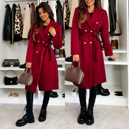 Manteau en laine pour femme, double boutonnage, ceinture, sur mesure
