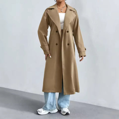 Langer Trenchcoat Damen Elegant Knöpfe - IdealeKleiden
