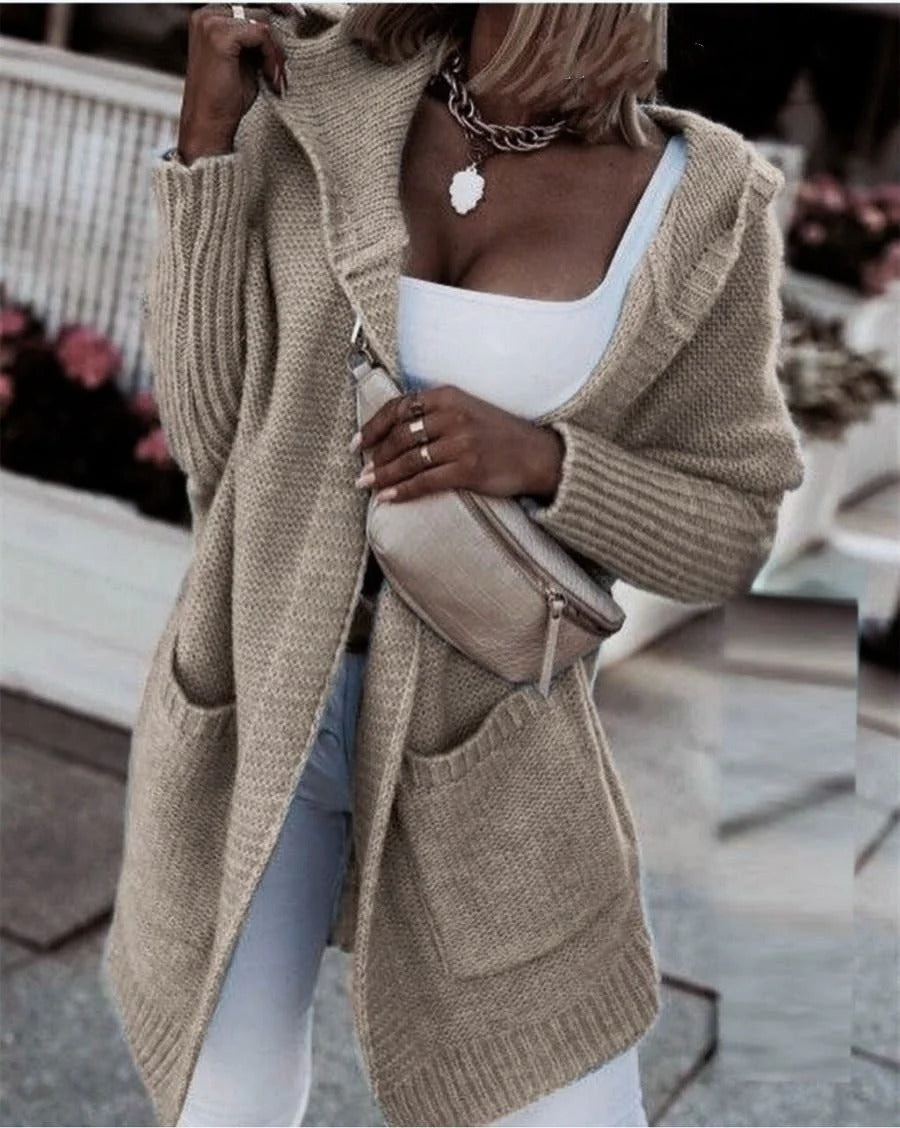 Grand cardigan à capuche avec poches