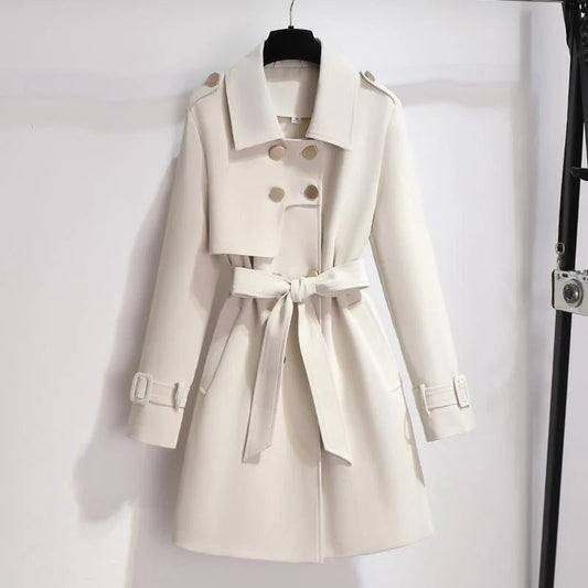 Modischer Trenchcoat Damen Knie Länge Geschnürt - IdealeKleiden