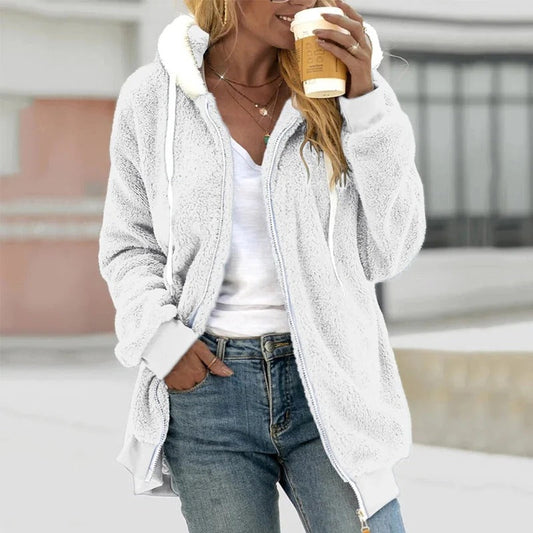 Große Plüschjacke Oversized Kapuze - IdealeKleiden