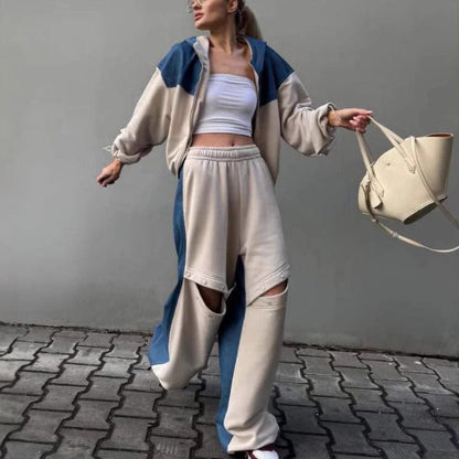Ensemble lounge douillet : Robe courte à capuche et pantalon large