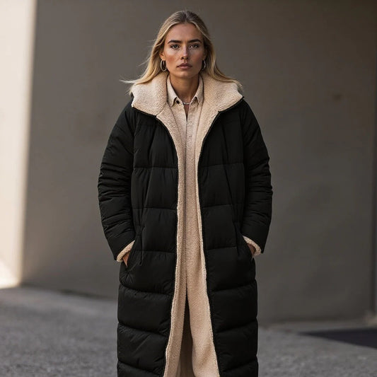 Winterjacke Damen Lang Frauenparka Fleece Gefüttert Warm - IdealeKleiden