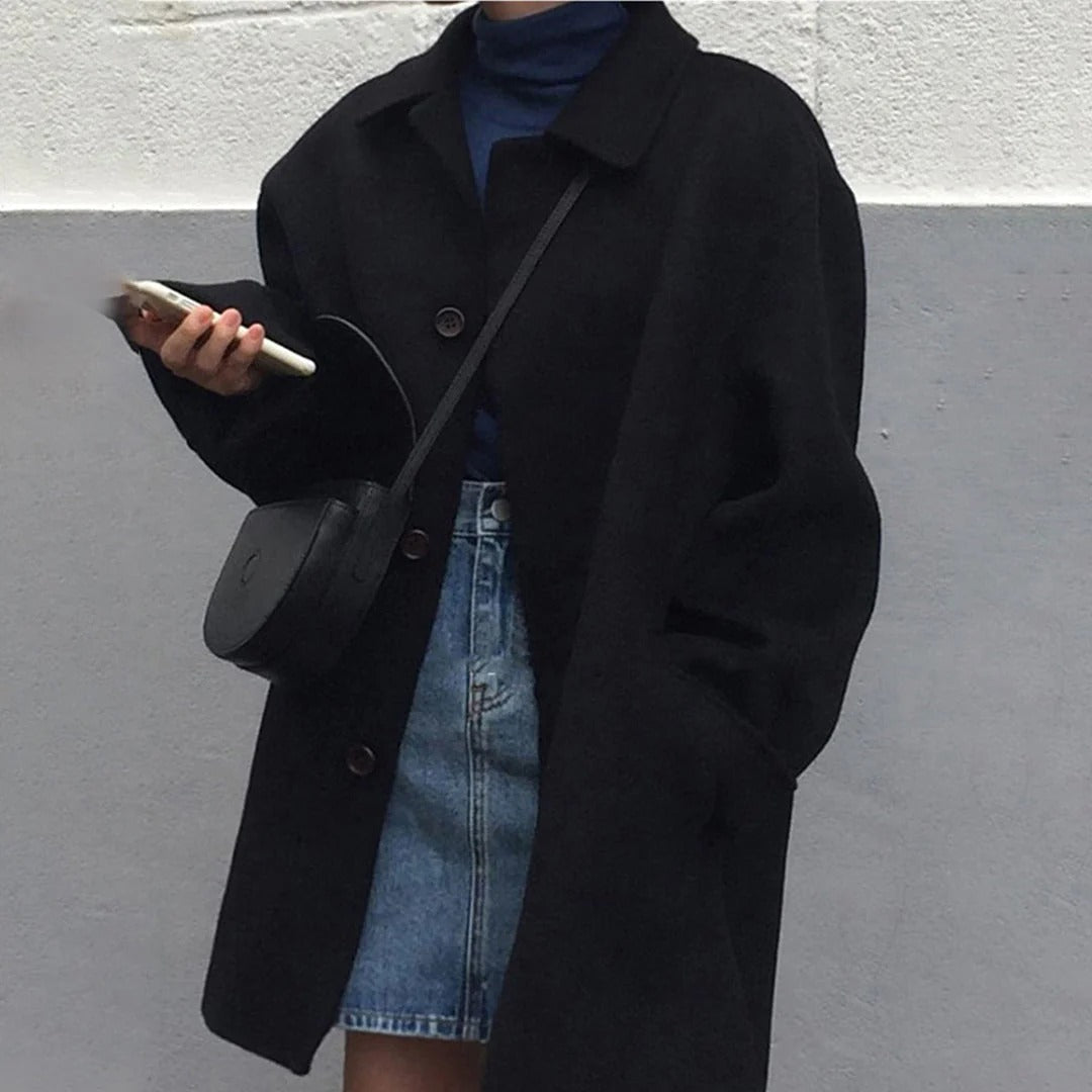 Veste femme élégante coupe ample en laine longueur hanches