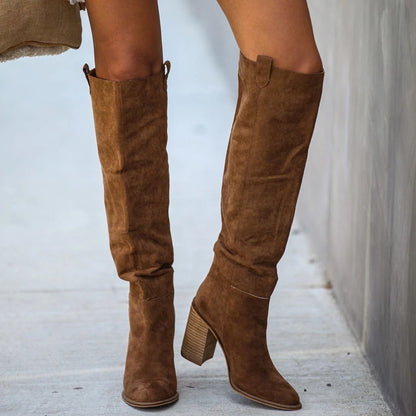 Bottes cuissardes chic en similicuir à talon bloc coupe slim