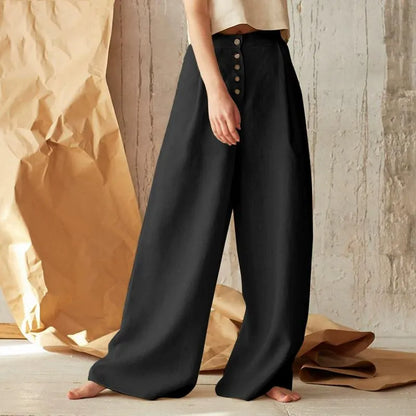 Robe d'été Jambes larges Taille haute Fermeture boutonnée Aspect lin