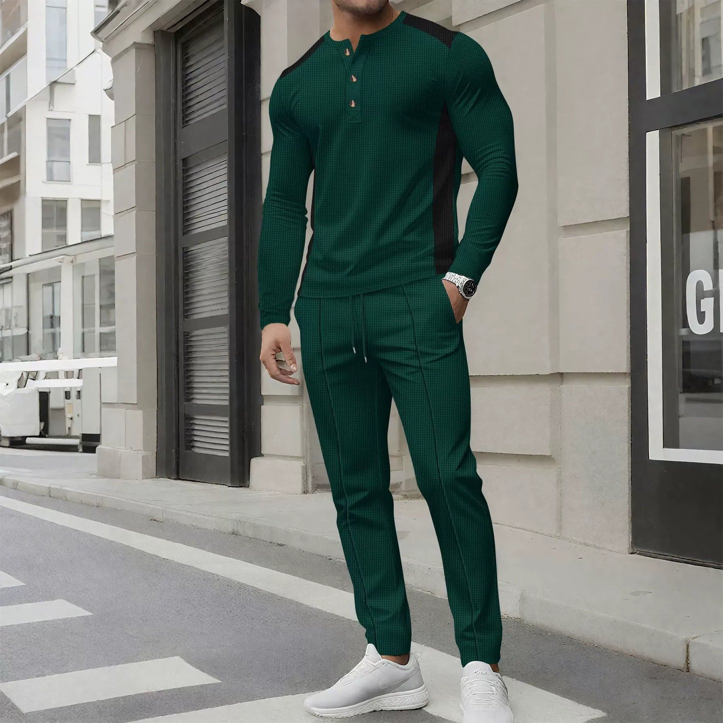 Tenue Homme : Pull Henley Slim Fit & Pantalon