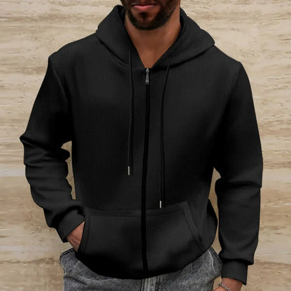 Sweat-shirt à capuche coupe regular en maille gaufrée zippé décontracté