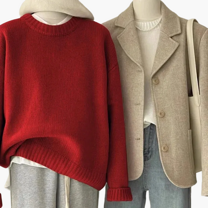 Ensemble rétro japonais - pull en maille et blazer