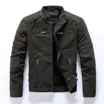 Blouson en cuir slim fit avec épaules matelassées et fermeture éclair