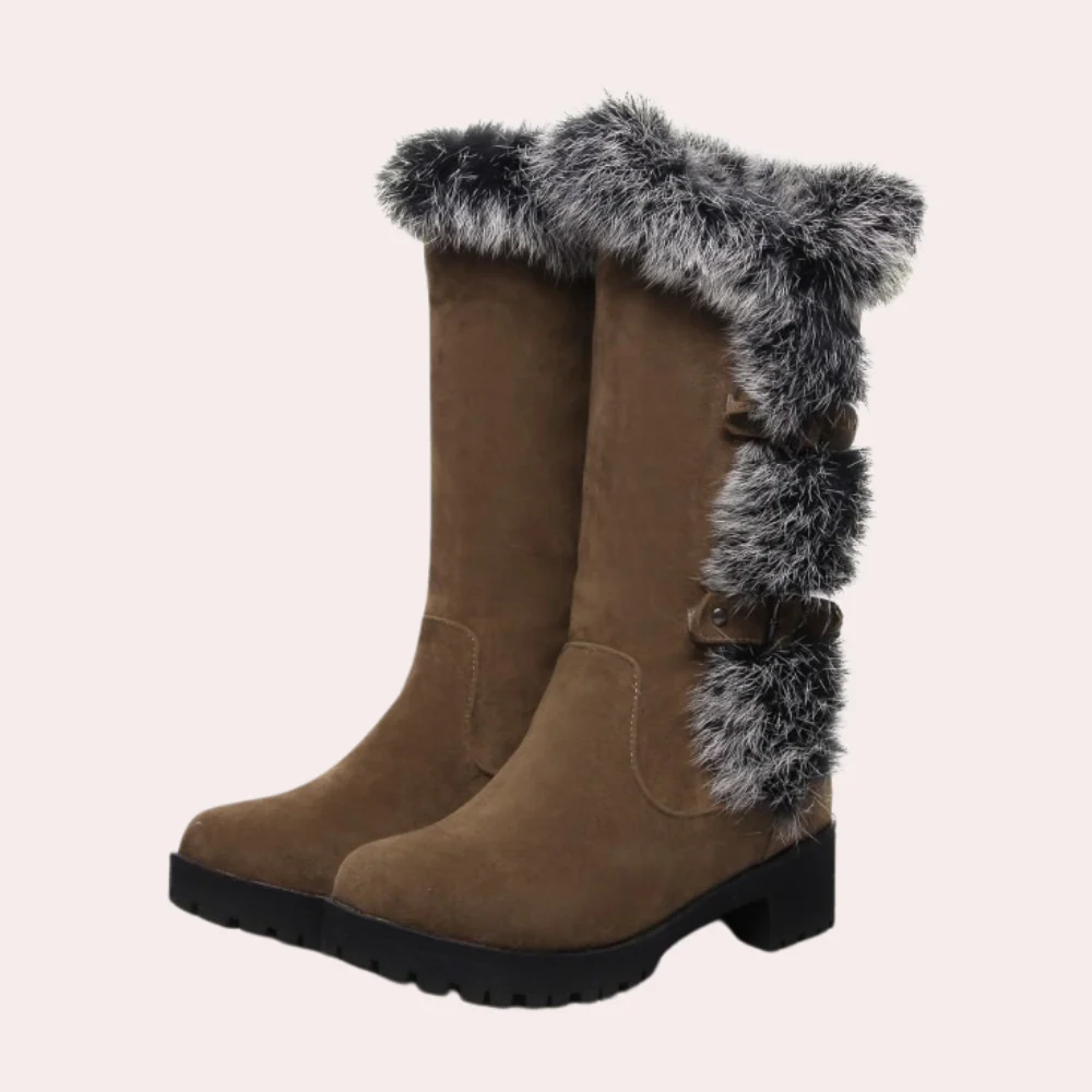 Vêtements élégants | Longueur genou Daim synthétique Bordure en fausse fourrure Boucle Semelle épaisse → 
Robe élégante Longueur genou Daim Boucle