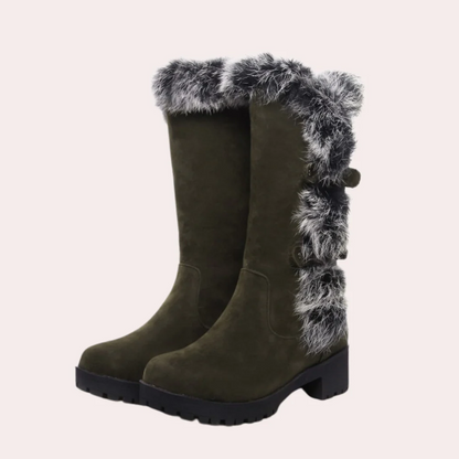 Vêtements élégants | Longueur genou Daim synthétique Bordure en fausse fourrure Boucle Semelle épaisse → 
Robe élégante Longueur genou Daim Boucle