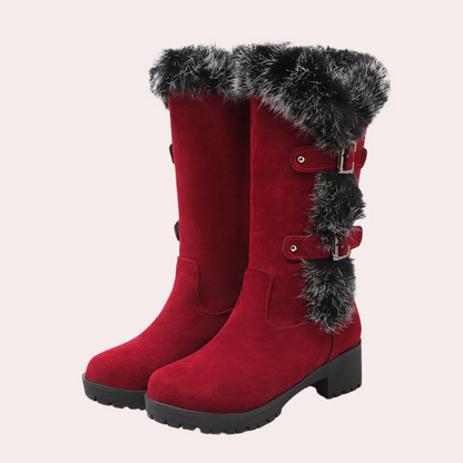 Vêtements élégants | Longueur genou Daim synthétique Bordure en fausse fourrure Boucle Semelle épaisse → 
Robe élégante Longueur genou Daim Boucle