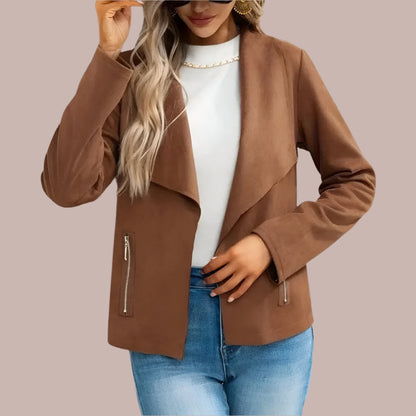 Veste élégante en daim coupe ajustée devant ouvert