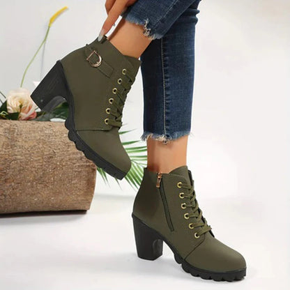 Bottes pour femmes, talon épais, à lacets
