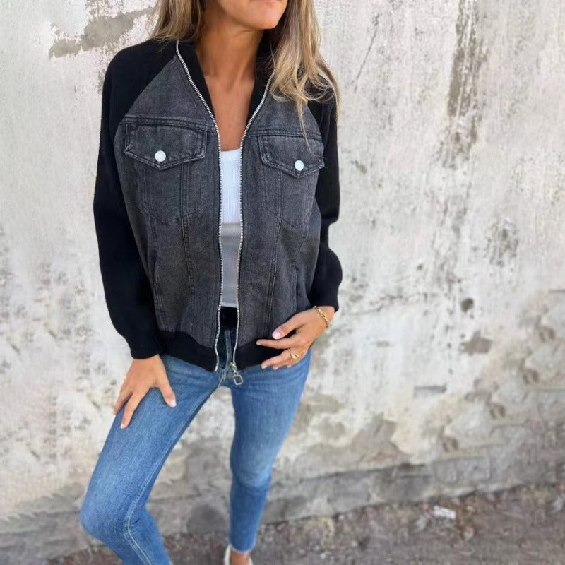 Robe en jean pour femme Coupe décontractée Manches longues