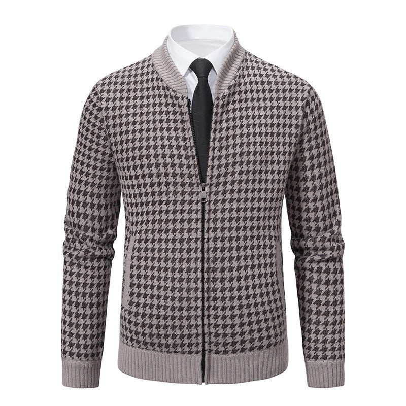 Herren Strickjacke Hahnentrittmuster Trendy - IdealeKleiden