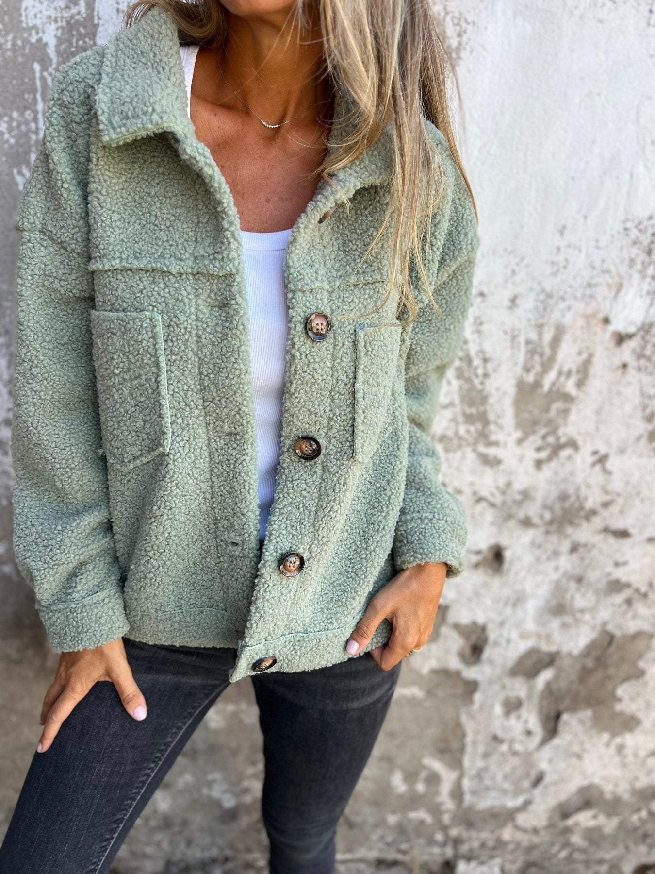 Manteau en peau de mouton Coupe ample Col large Décontracté