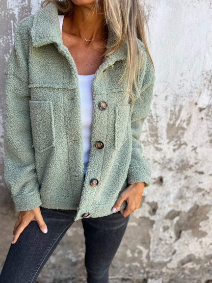 Manteau en peau de mouton Coupe ample Col large Décontracté
