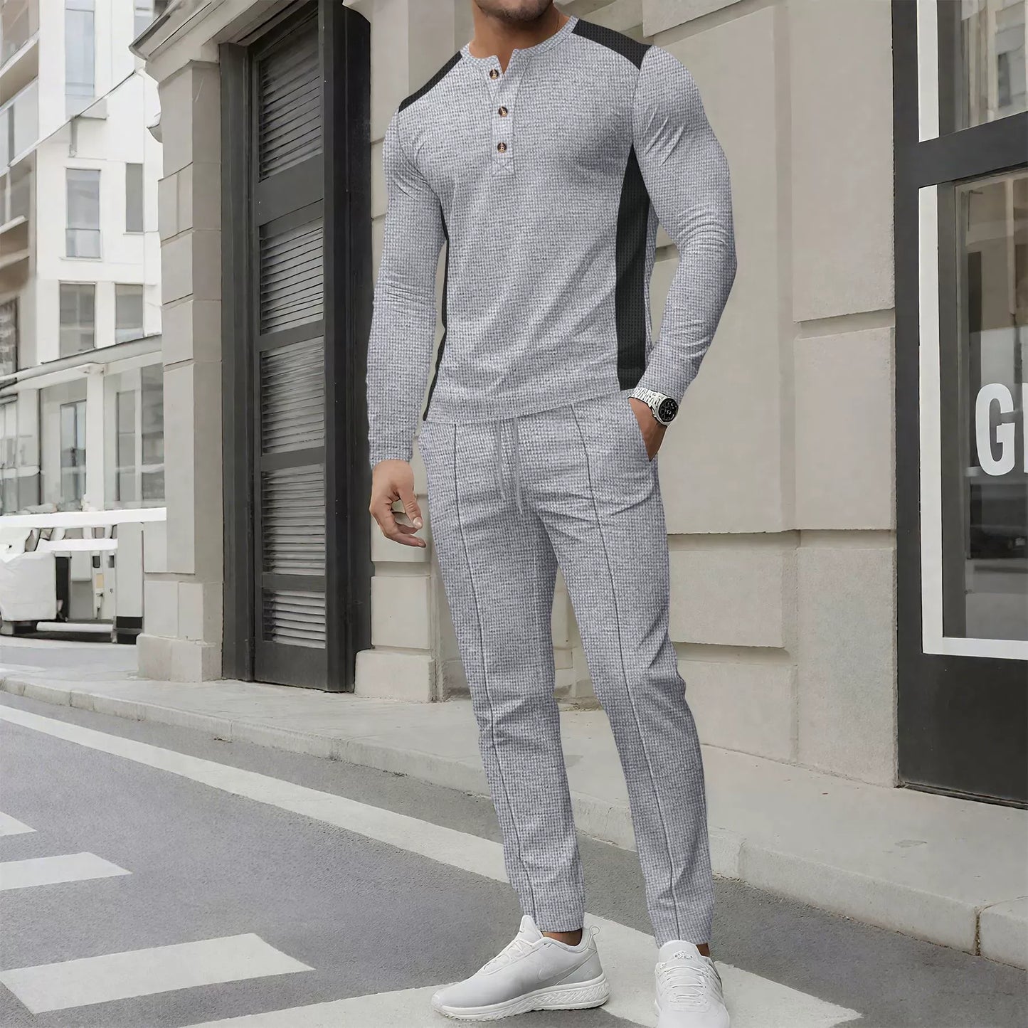 Tenue Homme : Pull Henley Slim Fit & Pantalon