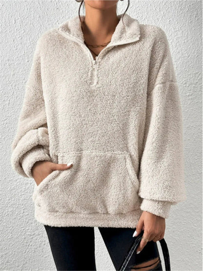 Grand pull polaire à capuche pour femme