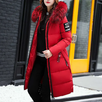 Manteau long pour femme avec col en fourrure design de luxe