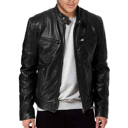 Biker Lederjacke Slim Fit Reißverschluss Taschen - IdealeKleiden
