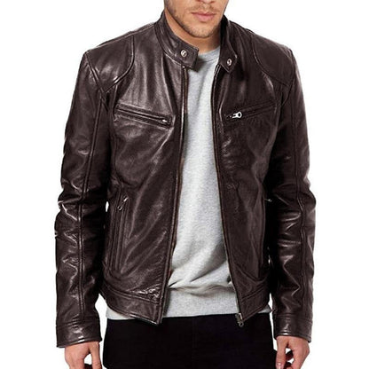 Blouson de motard en cuir ajusté avec fermeture éclair et poches