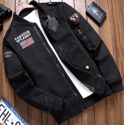 Veste militaire coupe élégante brodée fermeture éclair