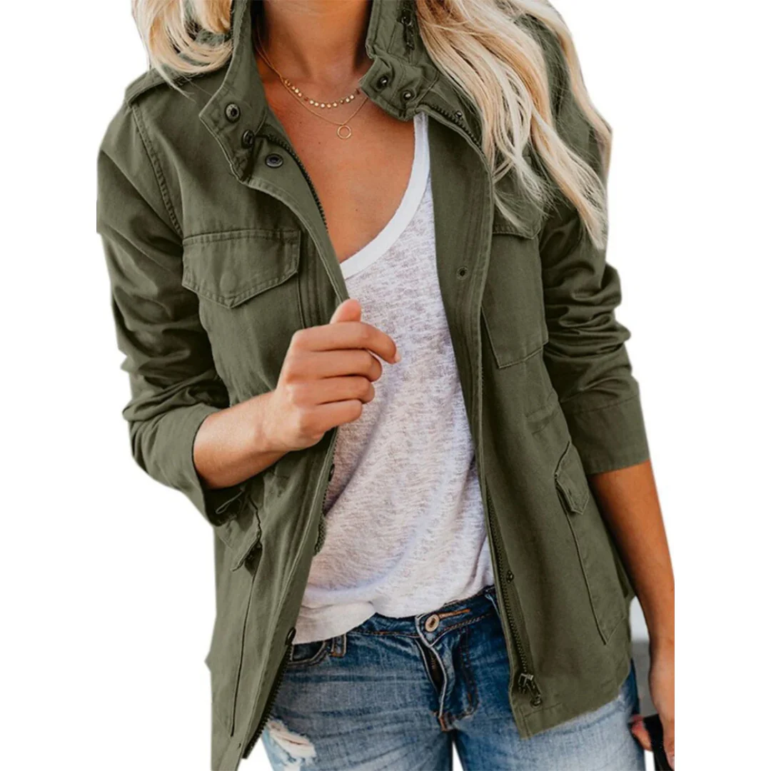 Veste tendance coupe ajustée fermeture éclair poches coton