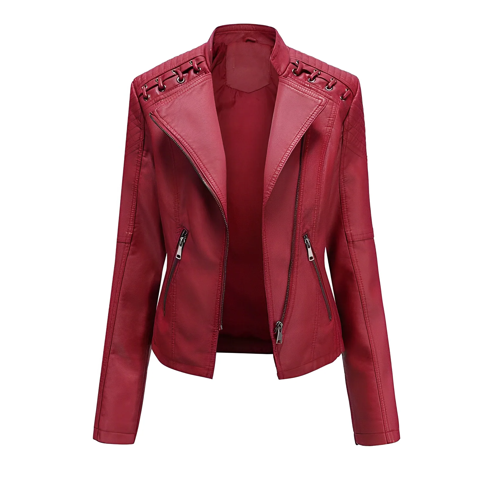 Lederjacke Slim Fit Asymmetrisch Quilted Style - IdealeKleiden